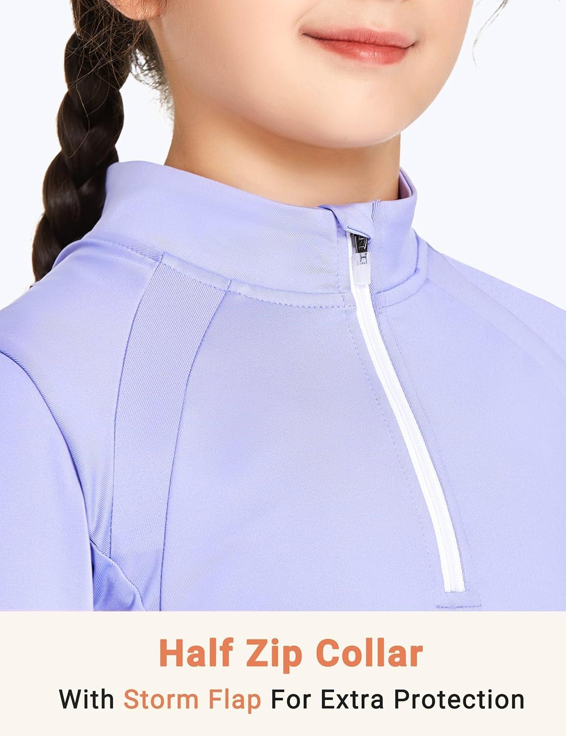 imageFitsT4 Sports Girls Fleece Long Sleeve Shirts Thumbhole Horse Riding Shirt Kids Equestrain Half Zip Thermal JacketPurple