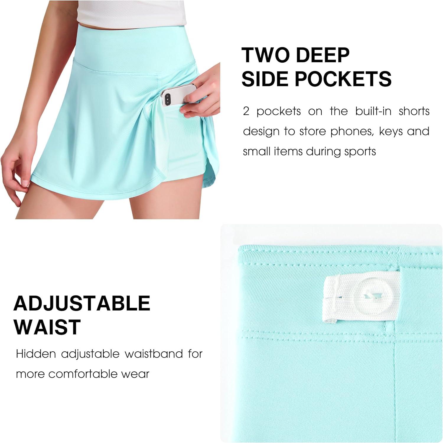 imageFitsT4 Sports Girls Golf Skirt Adjustable Waist Active Tennis Skort UPF50Lake Green