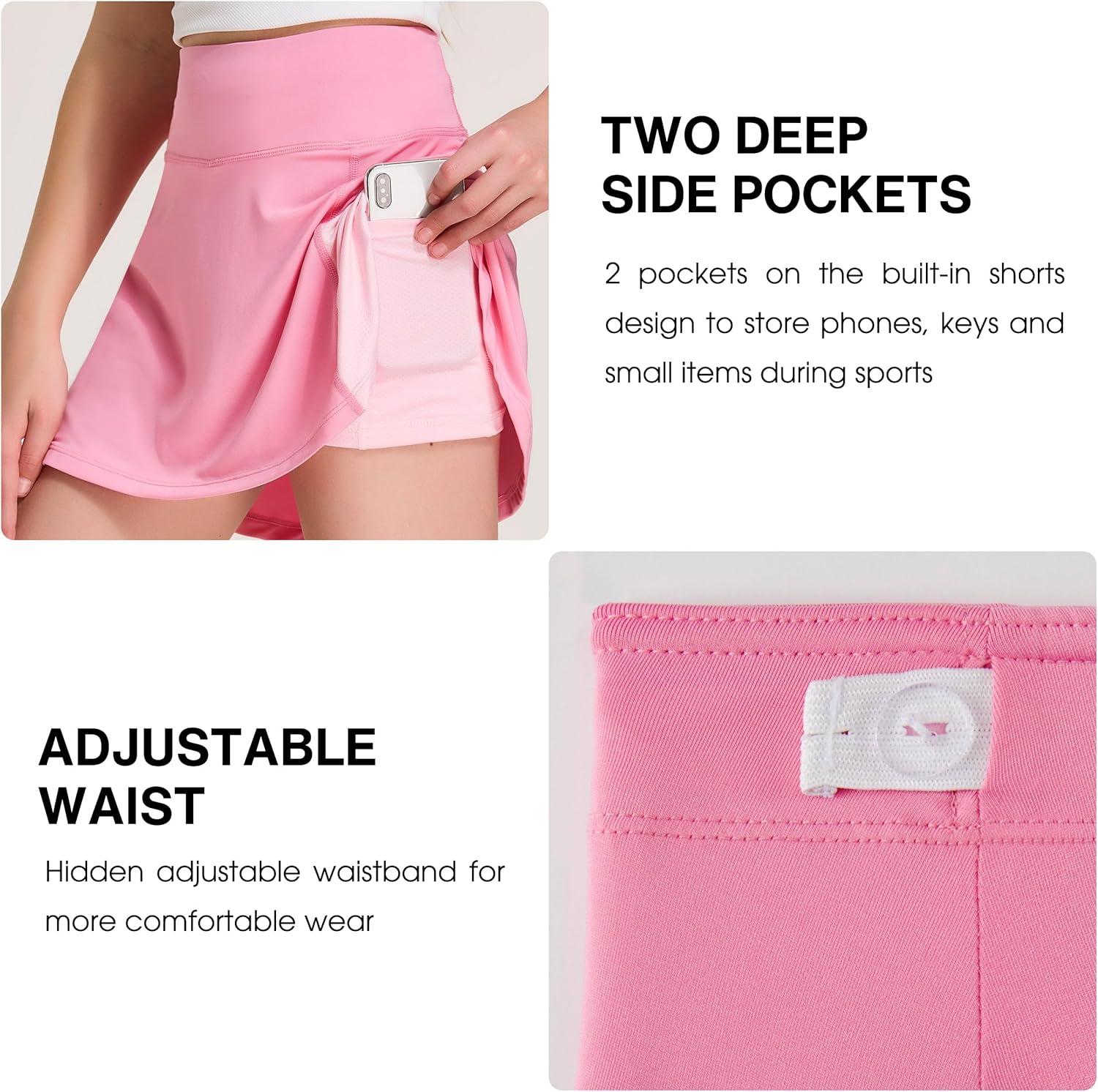 imageFitsT4 Sports Girls Golf Skirt Adjustable Waist Active Tennis Skort UPF50Pink