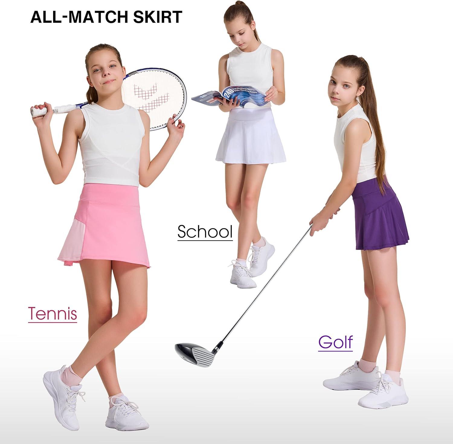 imageFitsT4 Sports Girls Golf Skirt Adjustable Waist Active Tennis Skort UPF50Pink