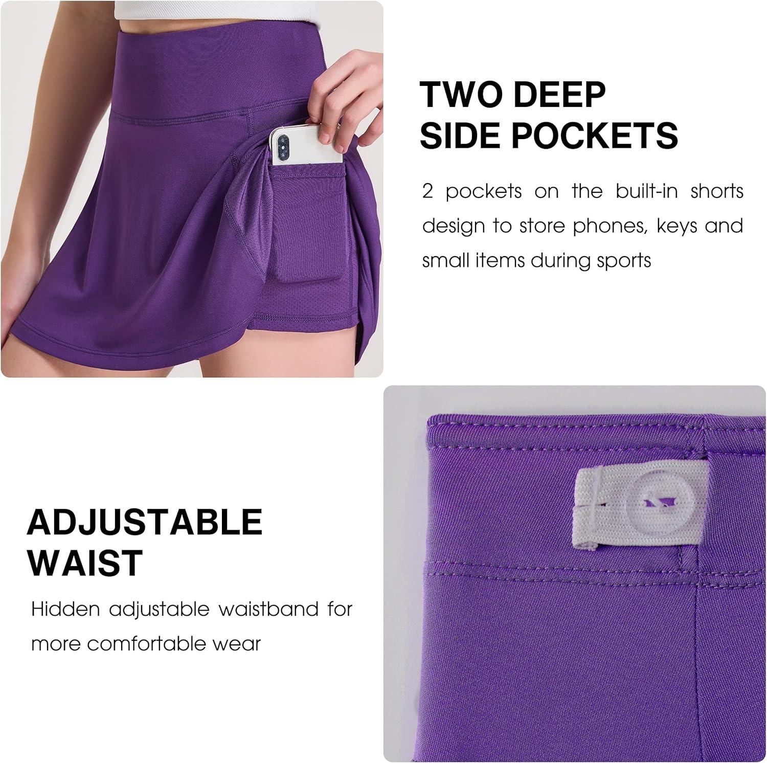 imageFitsT4 Sports Girls Golf Skirt Adjustable Waist Active Tennis Skort UPF50Purple