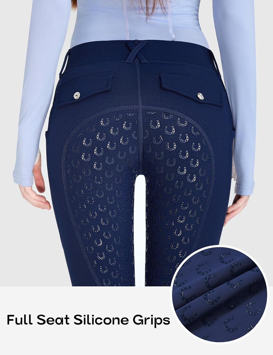 imageFitsT4 Sports Girls Riding Pants Fleece Lined Kids Winter Breeches Full Seat Silicone Equestrian Pants Tights PocketsNavy