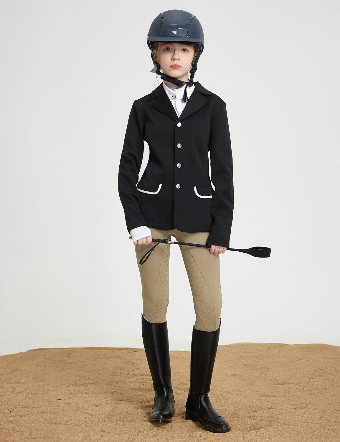 imageFitsT4 Sports Girls Riding Pants Fleece Lined Kids Winter Breeches Full Seat Silicone Equestrian Pants Tights PocketsNavy