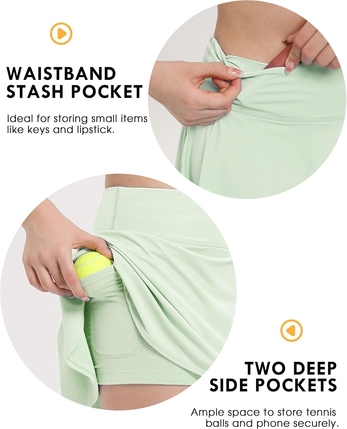 imageFitsT4 Sports Girls Skorts Tennis Skirts Cool Fabric Golf Skirts with ShortsPocketsUPF50 ampamp Adjustable WaistApple Green