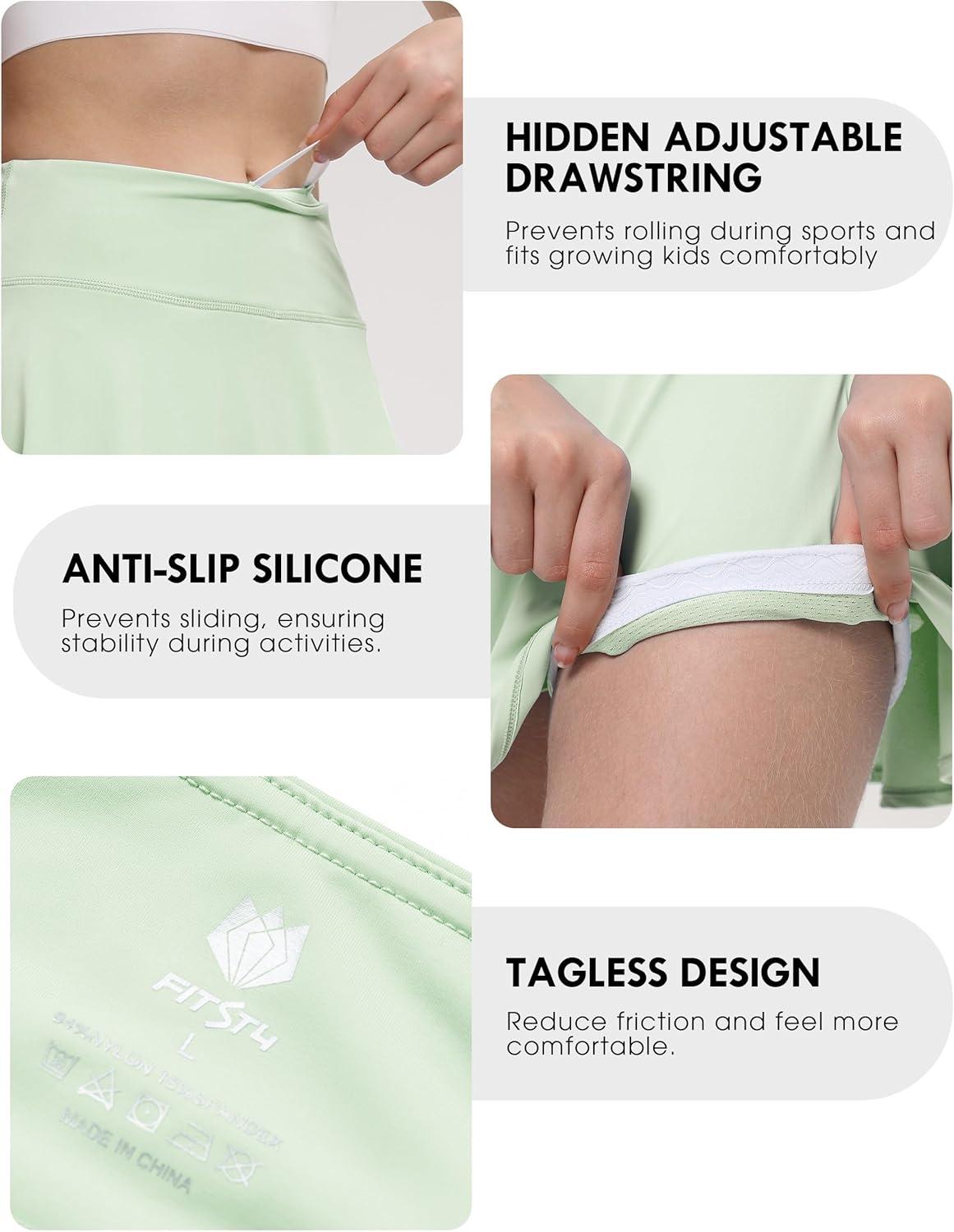 imageFitsT4 Sports Girls Skorts Tennis Skirts Cool Fabric Golf Skirts with ShortsPocketsUPF50 ampamp Adjustable WaistApple Green