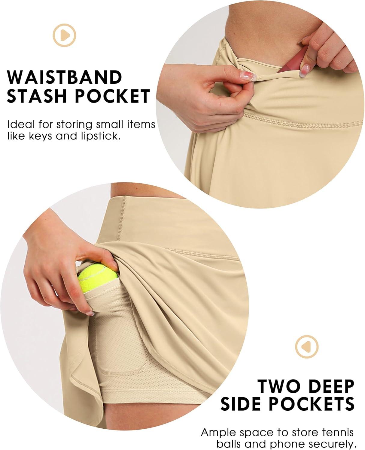 imageFitsT4 Sports Girls Skorts Tennis Skirts Cool Fabric Golf Skirts with ShortsPocketsUPF50 ampamp Adjustable WaistKhaki