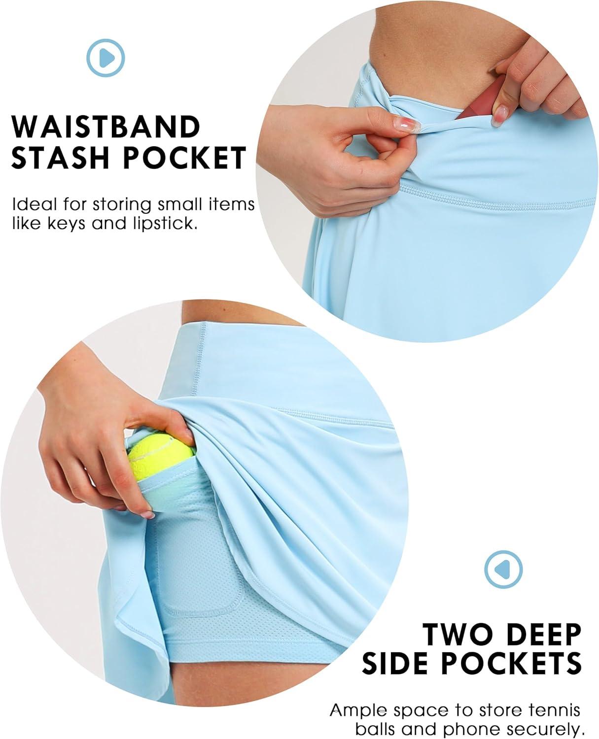 imageFitsT4 Sports Girls Skorts Tennis Skirts Cool Fabric Golf Skirts with ShortsPocketsUPF50 ampamp Adjustable WaistLight Blue