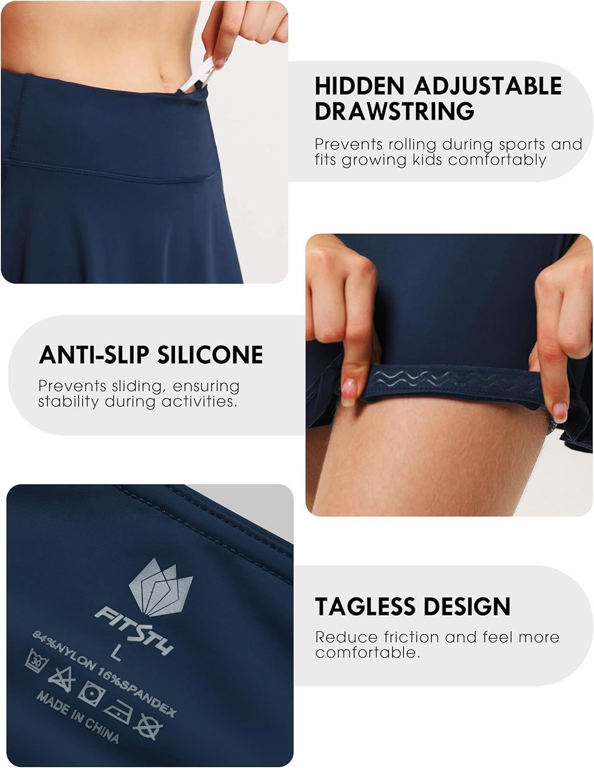 imageFitsT4 Sports Girls Skorts Tennis Skirts Cool Fabric Golf Skirts with ShortsPocketsUPF50 ampamp Adjustable WaistNavy