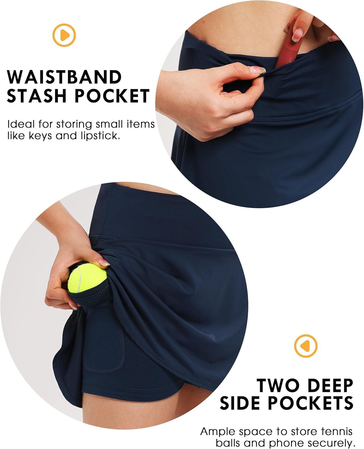imageFitsT4 Sports Girls Skorts Tennis Skirts Cool Fabric Golf Skirts with ShortsPocketsUPF50 ampamp Adjustable WaistNavy