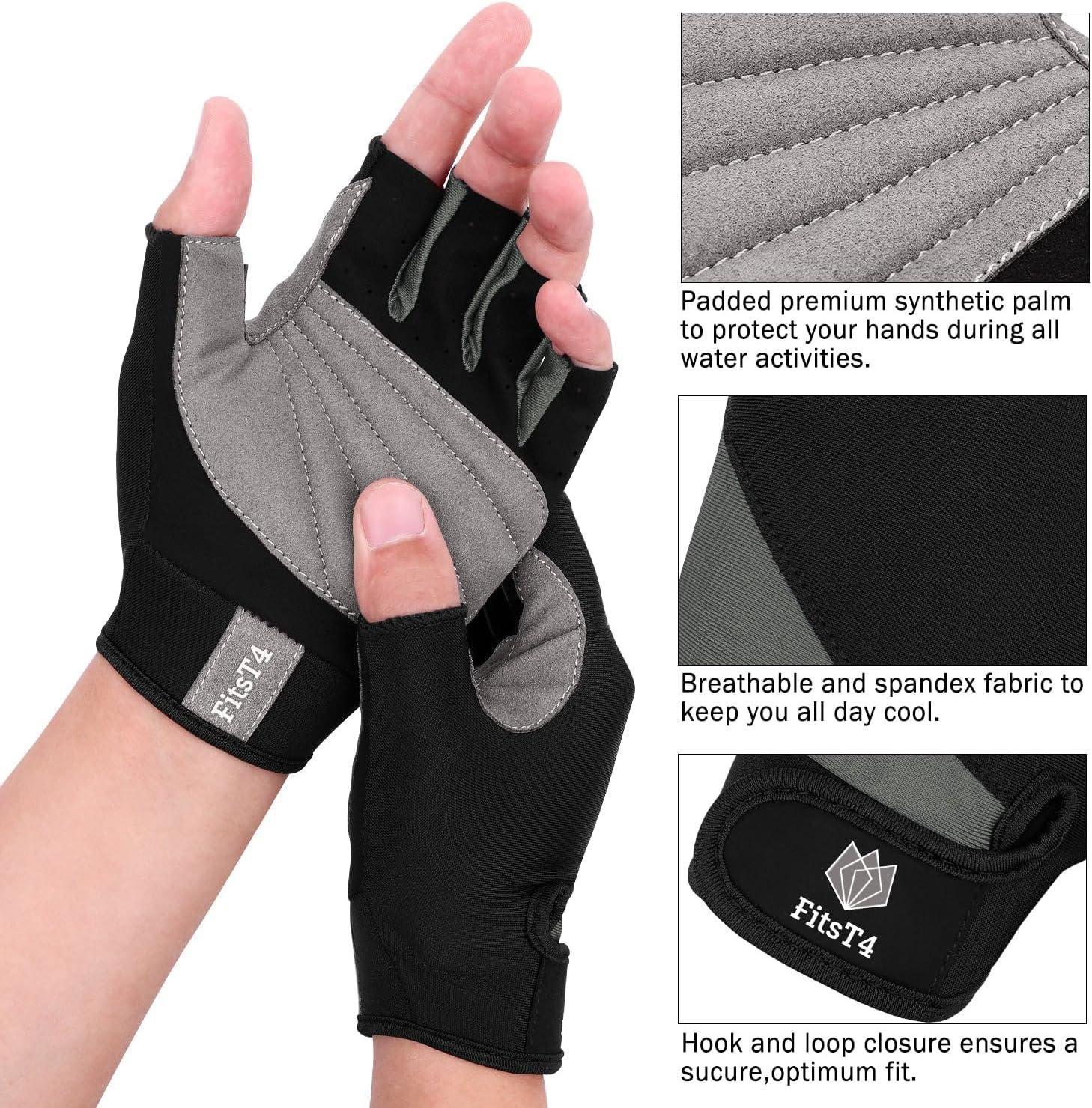 imageFitsT4 Sports Half Finger Padded Palm Gloves for Diving Sailing Jet Skiing StandUP Boarding Kayaking and Water Skiing Suitable for MenampampWomenampampYouthGray