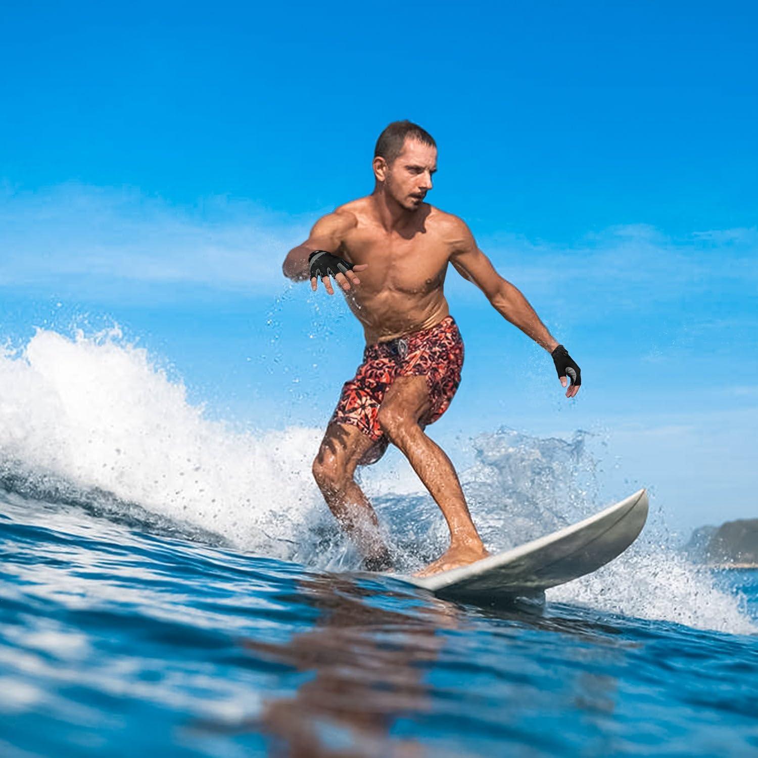 imageFitsT4 Sports Half Finger Padded Palm Gloves for Diving Sailing Jet Skiing StandUP Boarding Kayaking and Water Skiing Suitable for MenampampWomenampampYouthGray