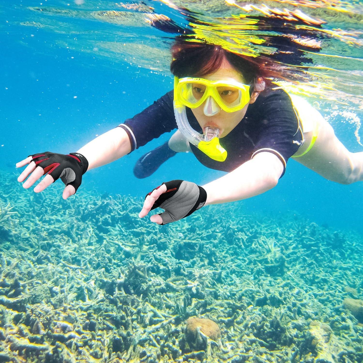 imageFitsT4 Sports Half Finger Padded Palm Gloves for Diving Sailing Jet Skiing StandUP Boarding Kayaking and Water Skiing Suitable for MenampampWomenampampYouthRed