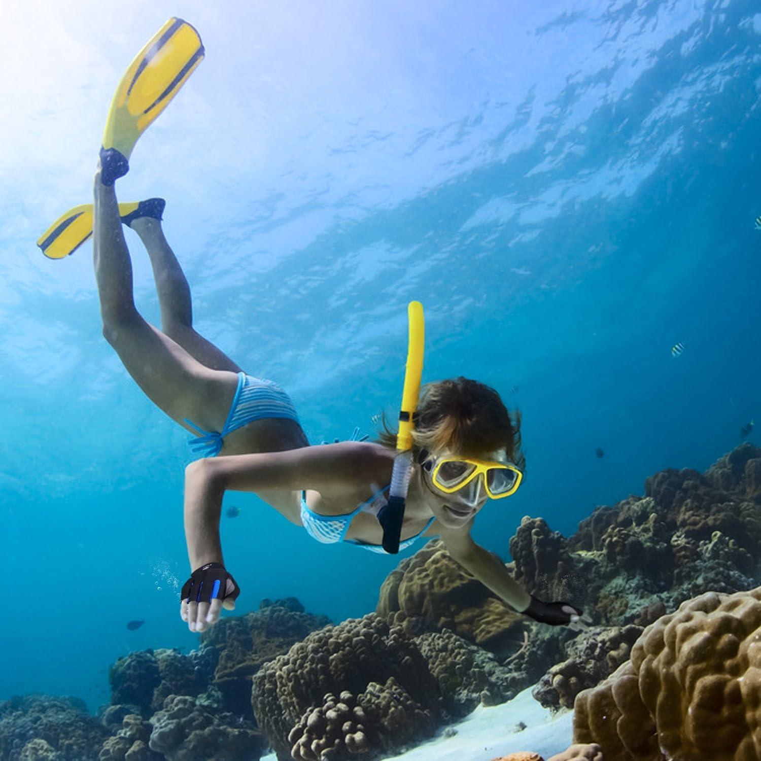 imageFitsT4 Sports Half Finger Padded Palm Gloves for Diving Sailing Jet Skiing StandUP Boarding Kayaking and Water Skiing Suitable for MenampampWomenampampYouthblue