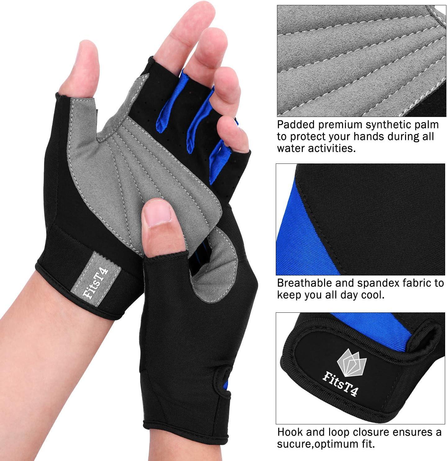 imageFitsT4 Sports Half Finger Padded Palm Gloves for Diving Sailing Jet Skiing StandUP Boarding Kayaking and Water Skiing Suitable for MenampampWomenampampYouthblue