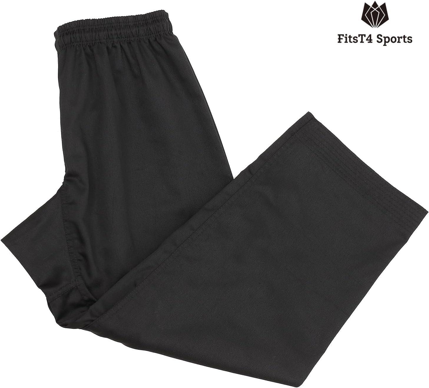 imageFitsT4 Sports Karate Pants 8oz Middleweight Elastic Waist Martial Arts Pants Perfect for Training or Competition 0005Black