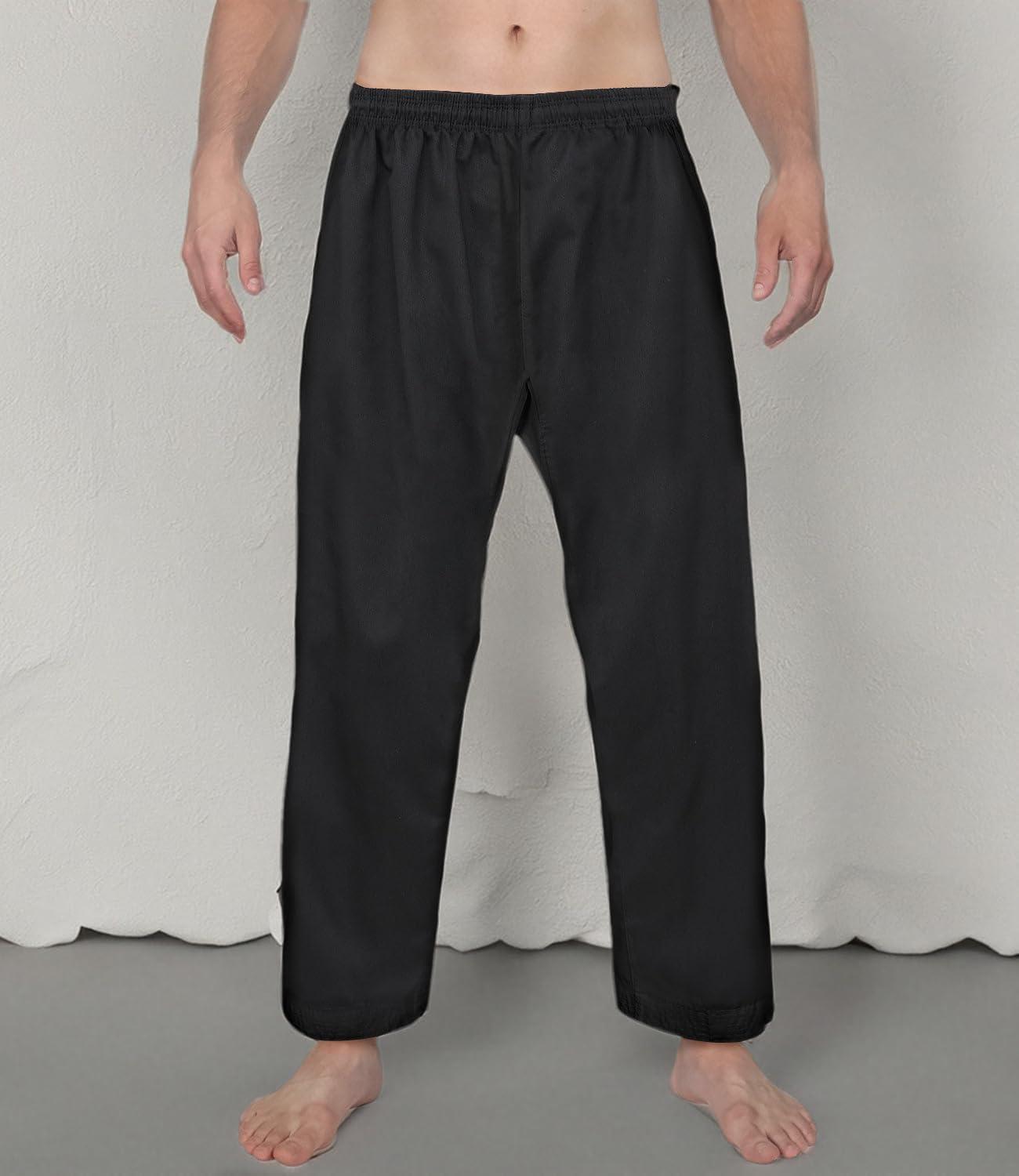 imageFitsT4 Sports Karate Pants 8oz Middleweight Elastic Waist Martial Arts Pants Perfect for Training or Competition 0005Black