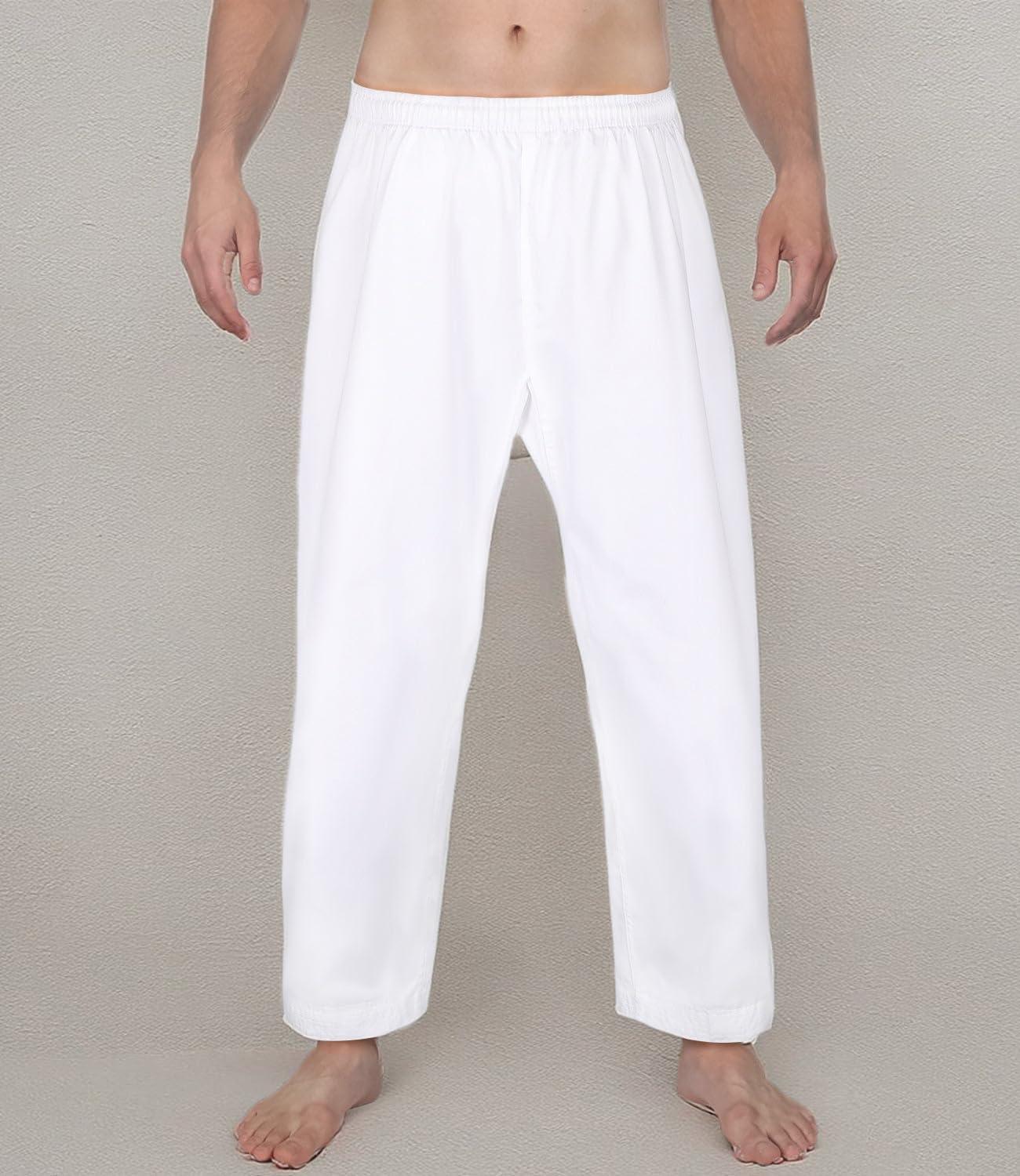 imageFitsT4 Sports Karate Pants 8oz Middleweight Elastic Waist Martial Arts Pants Perfect for Training or Competition 0005White