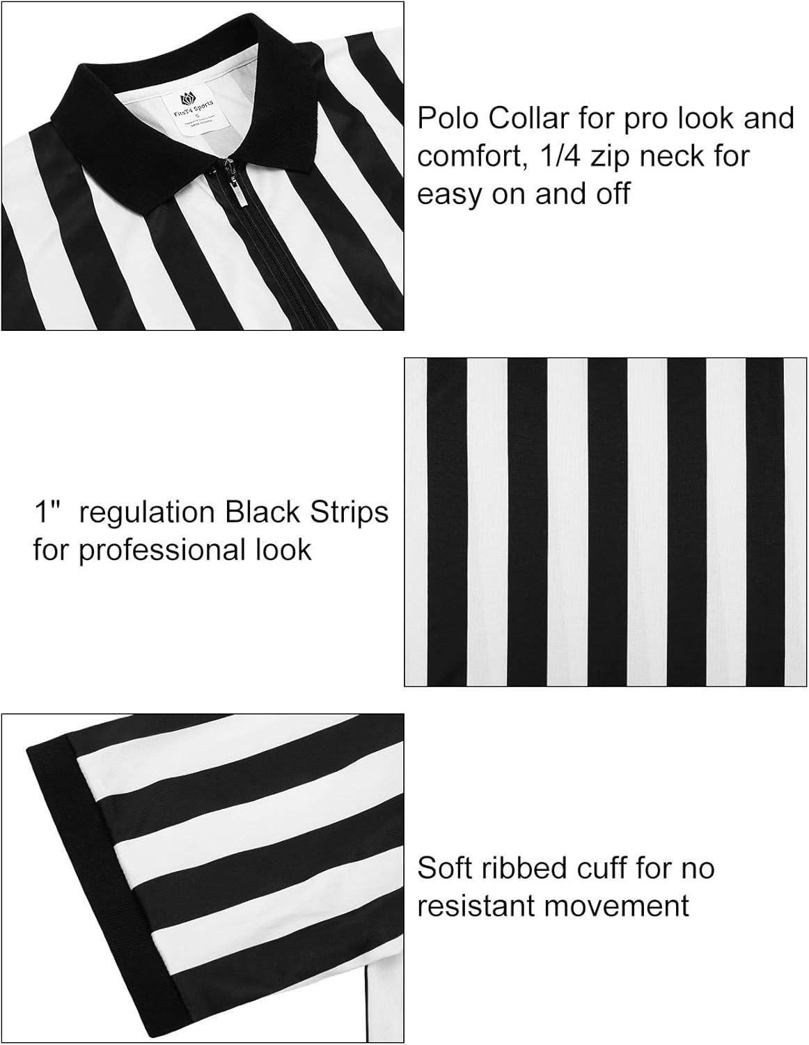imageFitsT4 Sports Mens Official Black ampamp White Stripe Referee Shirt Zipper Collared Short Sleeve Umpire Jersey Costume Ref UniformBlackWhite Stripezipper Neck