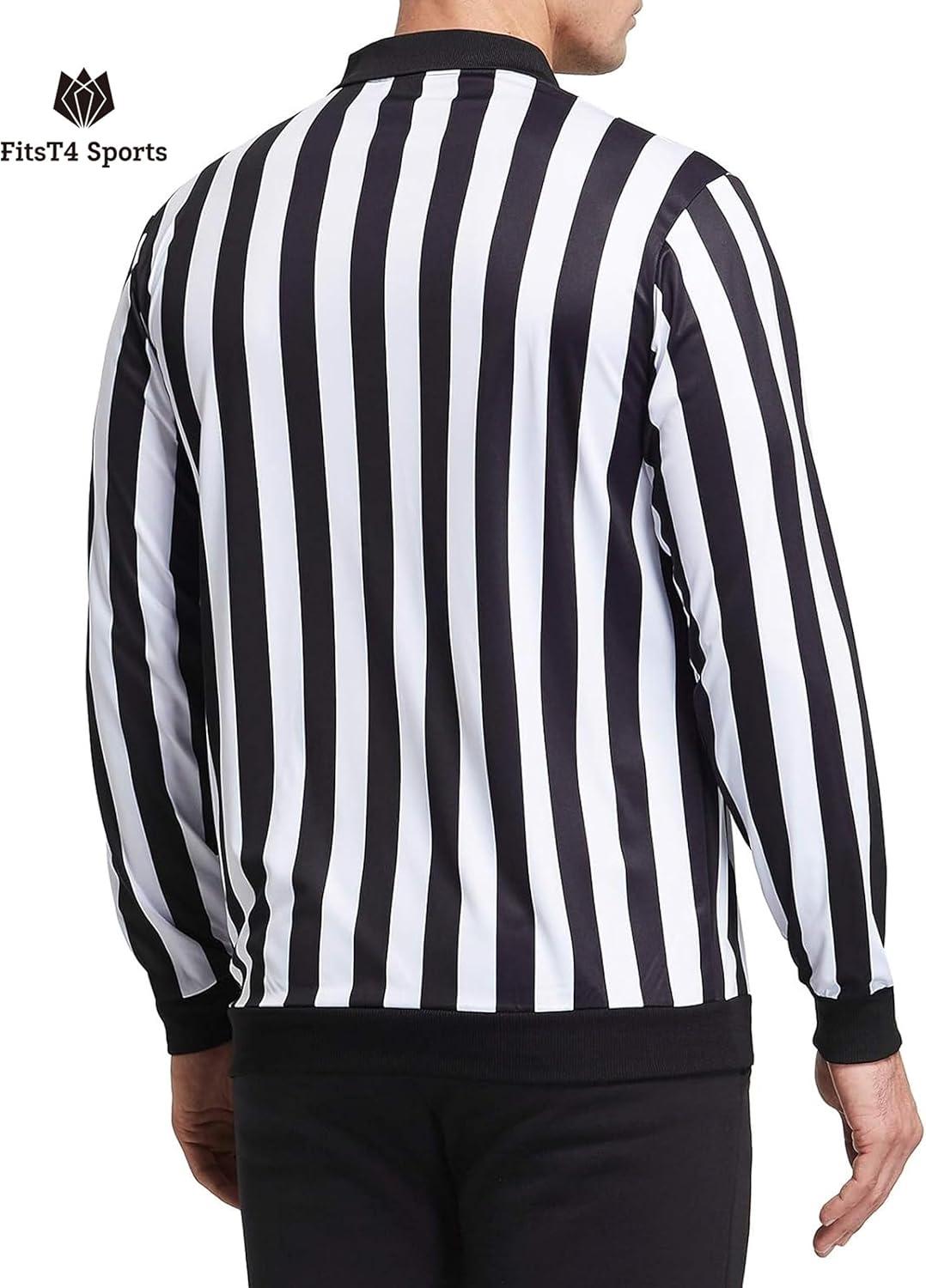 imageFitsT4 Sports Mens Official Black ampamp White Stripe Referee Shirt Zipper Collared Umpire Jersey Costume Pro Ref UniformBlackWhite Stripezipper Neck