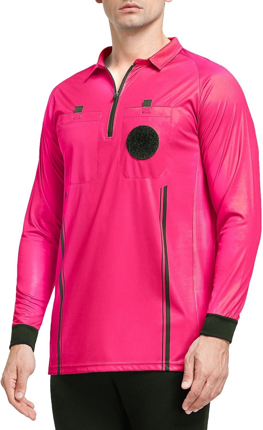 imageFitsT4 Sports Mens Pro Soccer Referee Jersey Long Sleeve Ref ShirtFluorescent Pink