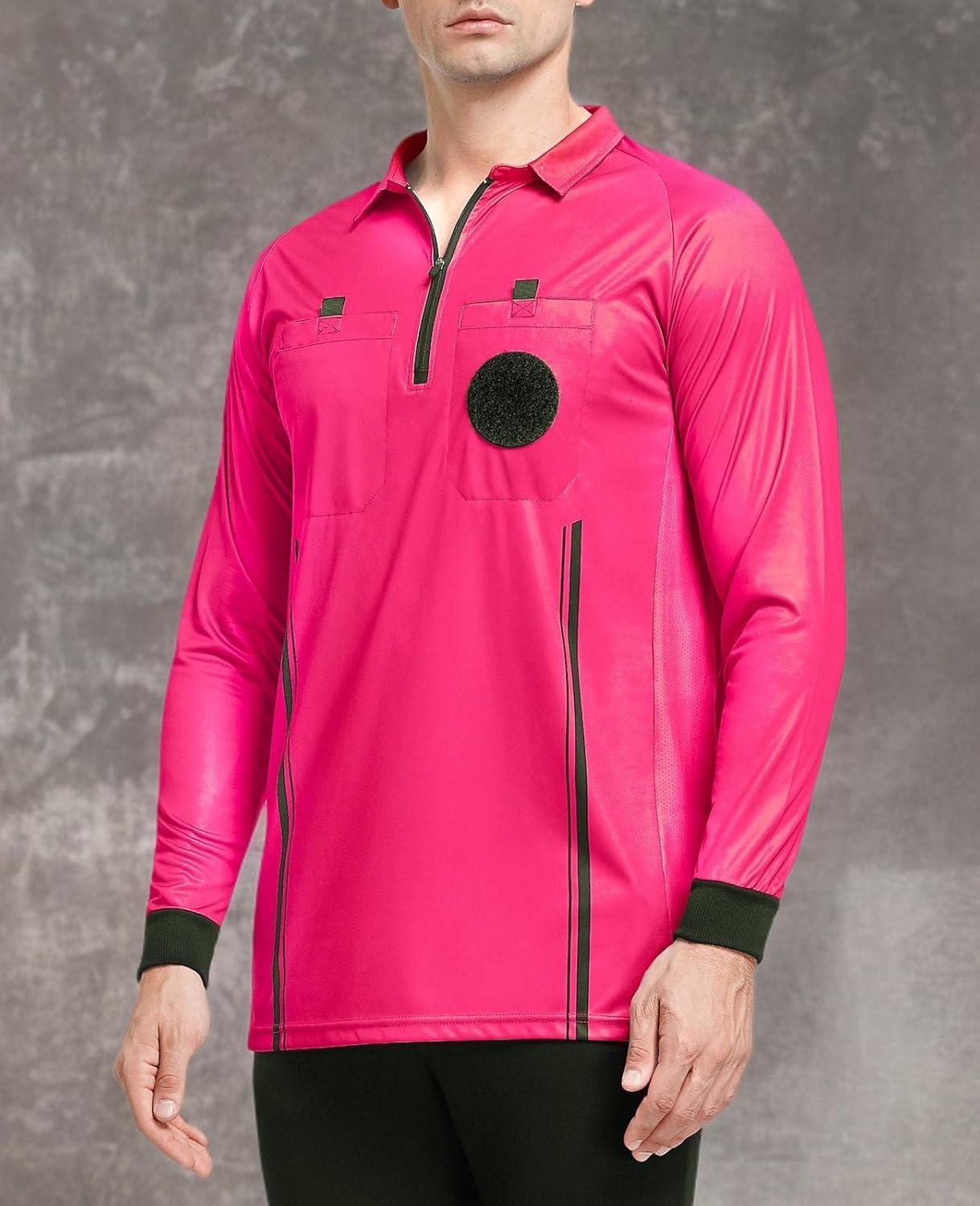 imageFitsT4 Sports Mens Pro Soccer Referee Jersey Long Sleeve Ref ShirtFluorescent Pink