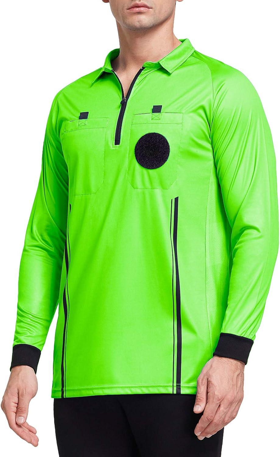 imageFitsT4 Sports Mens Pro Soccer Referee Jersey Long Sleeve Ref ShirtGreen