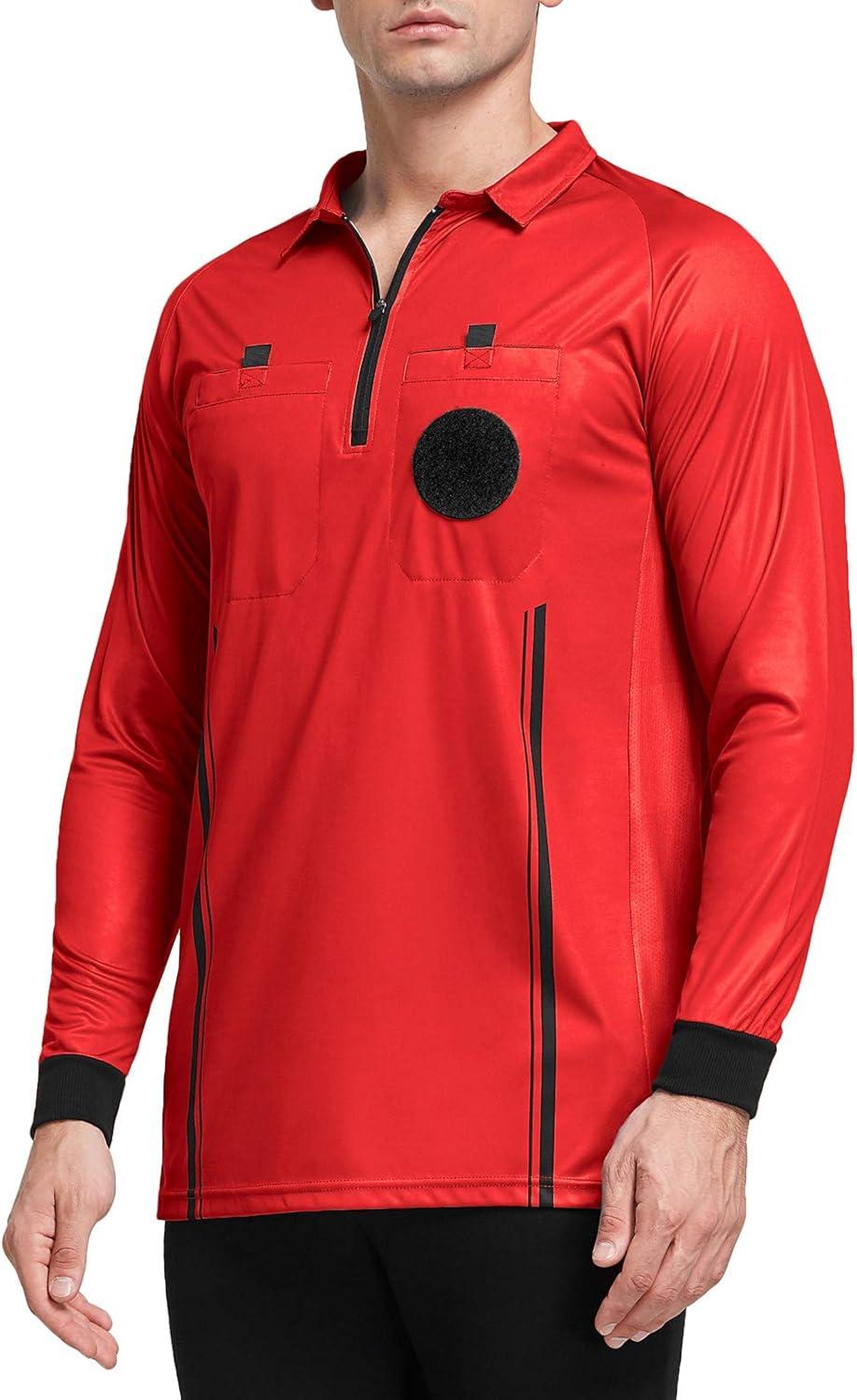 imageFitsT4 Sports Mens Pro Soccer Referee Jersey Long Sleeve Ref ShirtRed