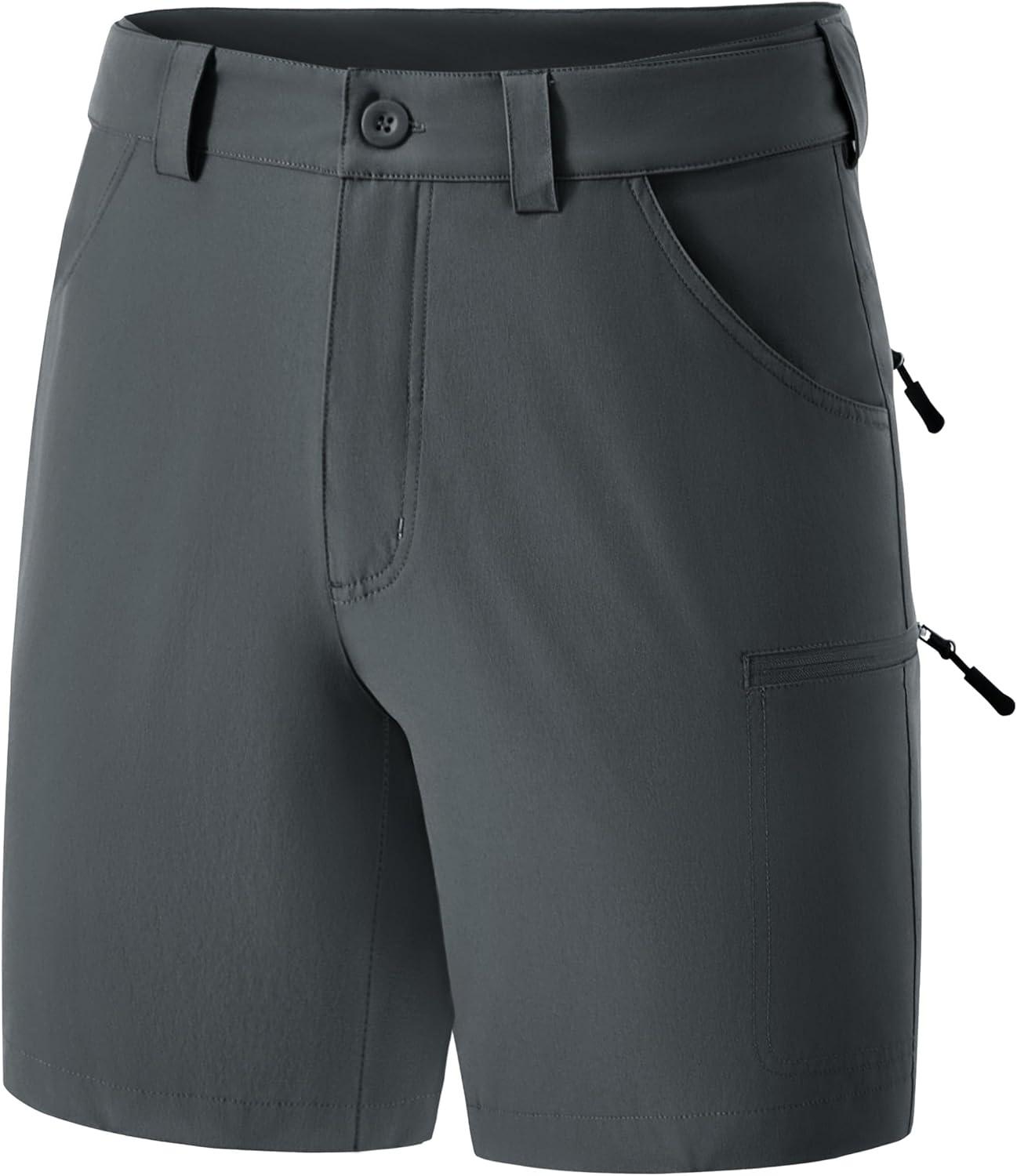 imageFitsT4 Sports Mens Shorts 7 Inch Inseam Stretch Water Resistant Hiking Cargo Shorts with Elastic WaistbandGraphite Grey