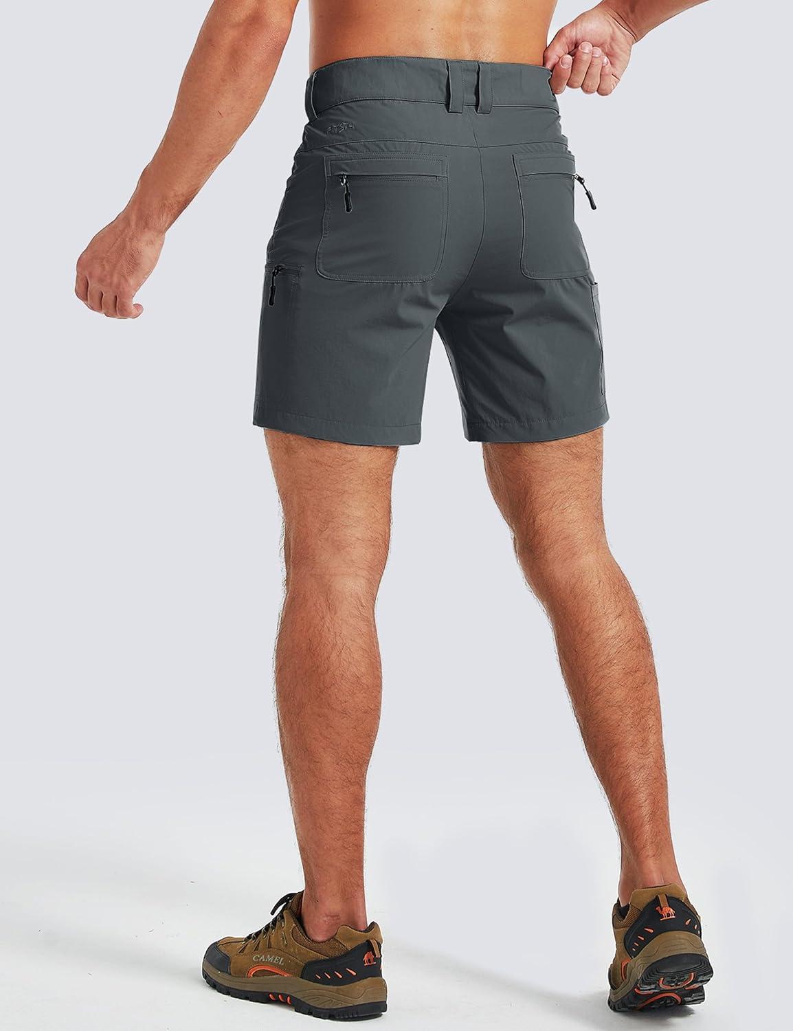 imageFitsT4 Sports Mens Shorts 7 Inch Inseam Stretch Water Resistant Hiking Cargo Shorts with Elastic WaistbandGraphite Grey