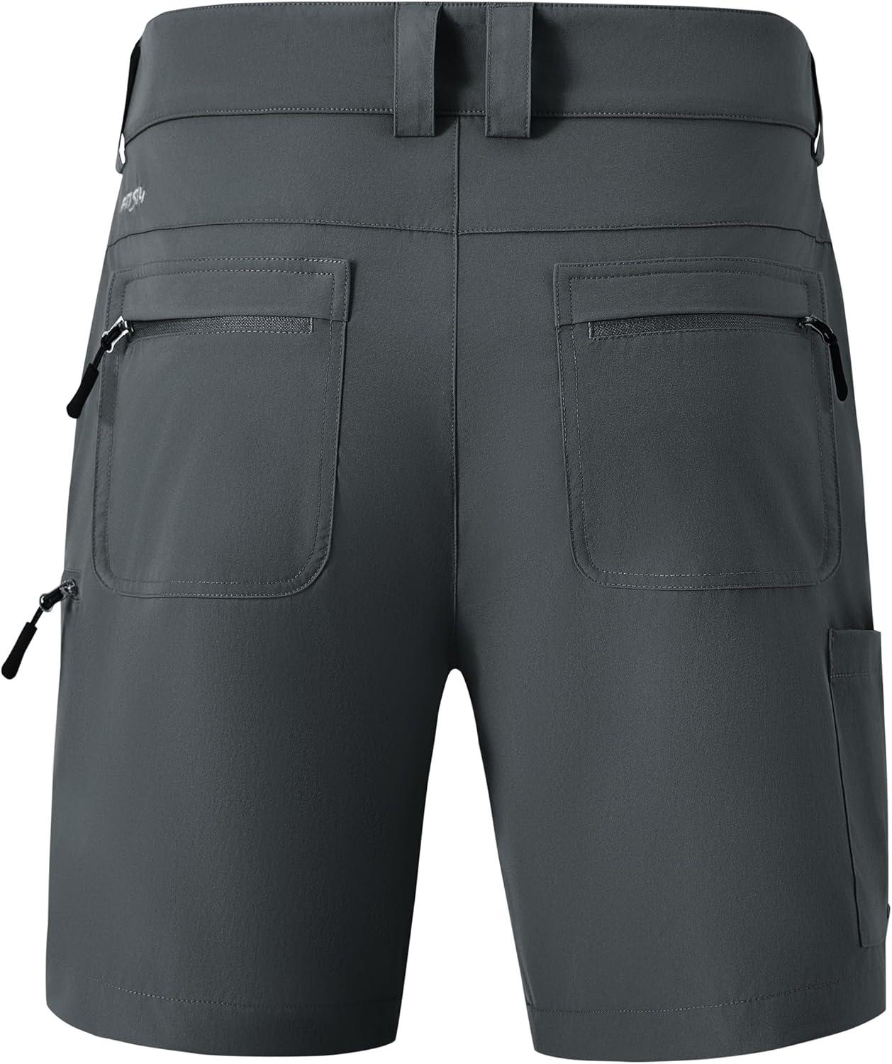 imageFitsT4 Sports Mens Shorts 7 Inch Inseam Stretch Water Resistant Hiking Cargo Shorts with Elastic WaistbandGraphite Grey