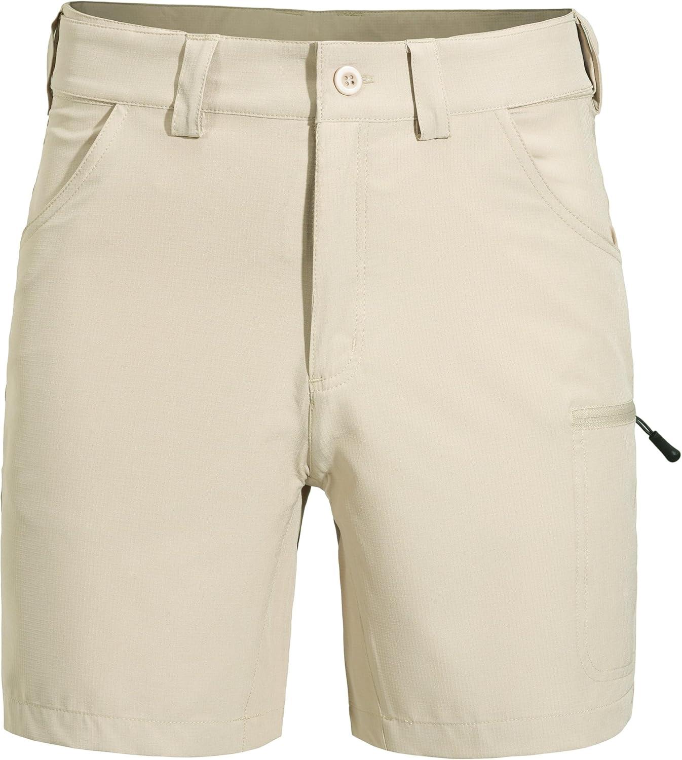 imageFitsT4 Sports Mens Shorts 7 Inch Inseam Stretch Water Resistant Hiking Cargo Shorts with Elastic WaistbandNew Kahki