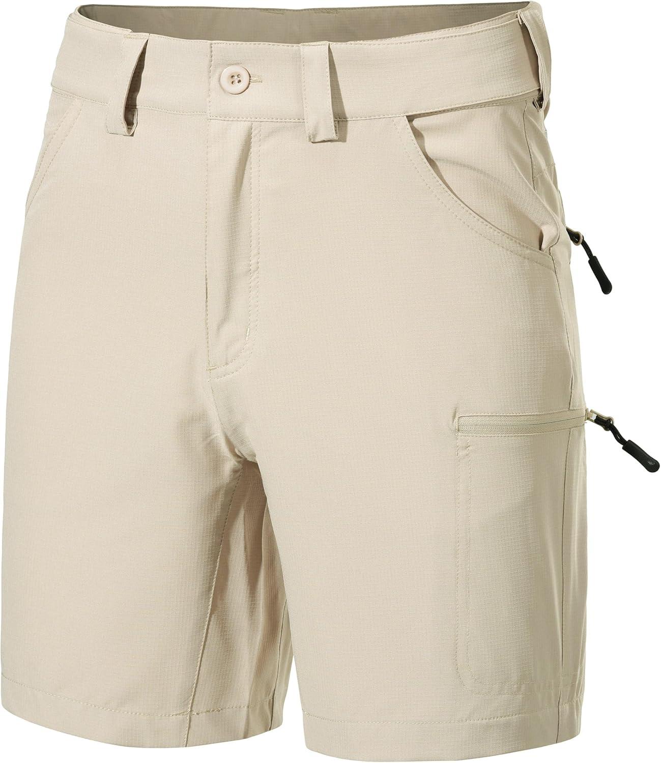 imageFitsT4 Sports Mens Shorts 7 Inch Inseam Stretch Water Resistant Hiking Cargo Shorts with Elastic WaistbandNew Kahki