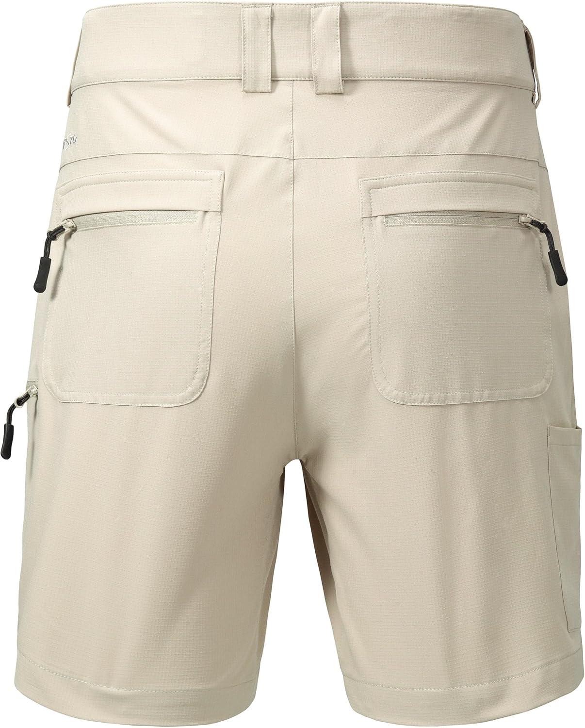 imageFitsT4 Sports Mens Shorts 7 Inch Inseam Stretch Water Resistant Hiking Cargo Shorts with Elastic WaistbandNew Kahki