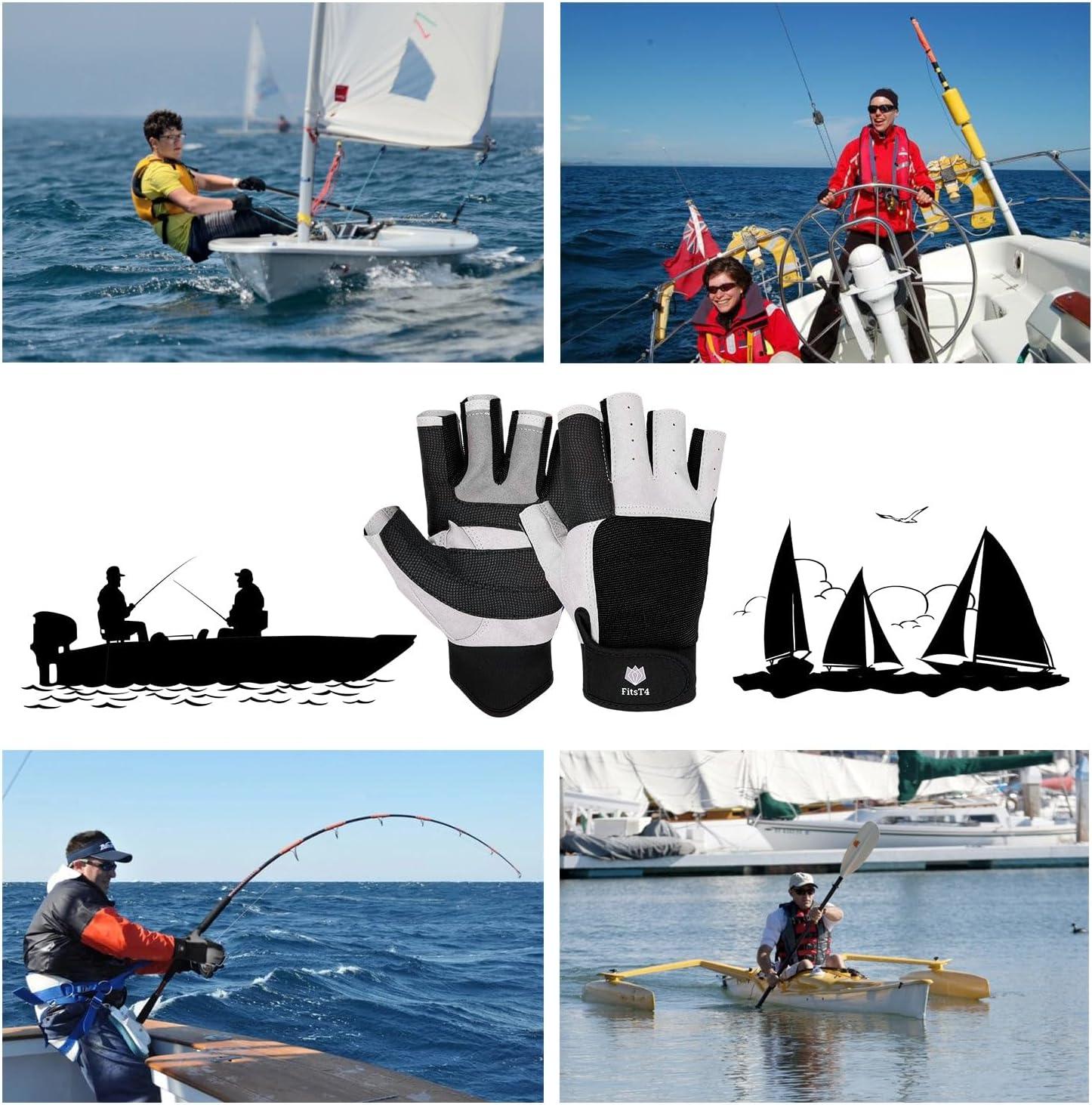 imageFitsT4 Sports Sailing Gloves 34 Finger and Grip Great for Sailing Yachting Paddling Kayaking Fishing Dinghying Water Sports for Men and WomenBlack