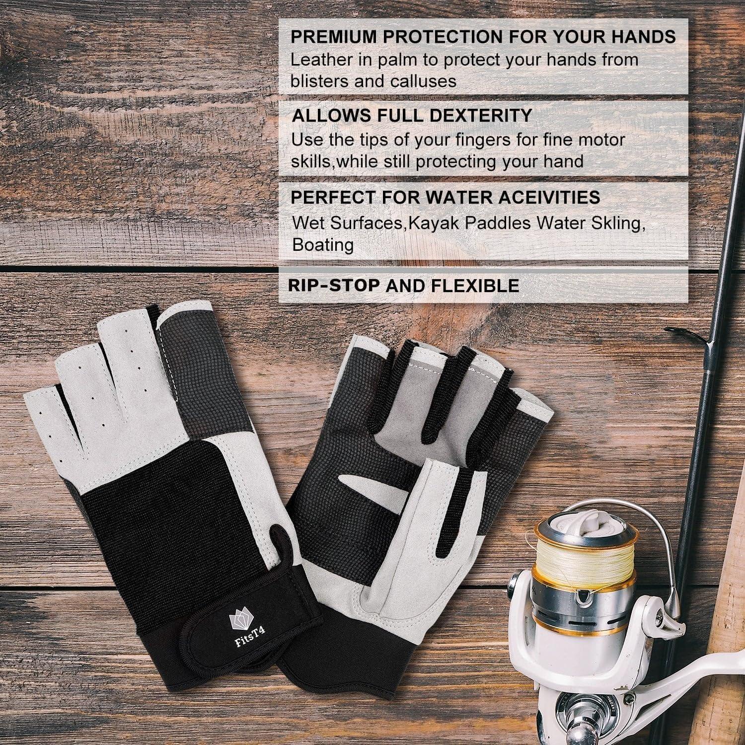 imageFitsT4 Sports Sailing Gloves 34 Finger and Grip Great for Sailing Yachting Paddling Kayaking Fishing Dinghying Water Sports for Men and WomenBlack