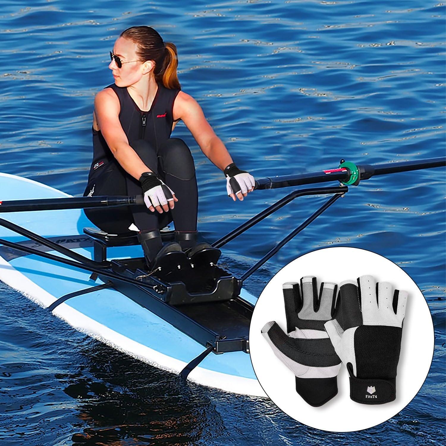 imageFitsT4 Sports Sailing Gloves 34 Finger and Grip Great for Sailing Yachting Paddling Kayaking Fishing Dinghying Water Sports for Men and WomenBlack