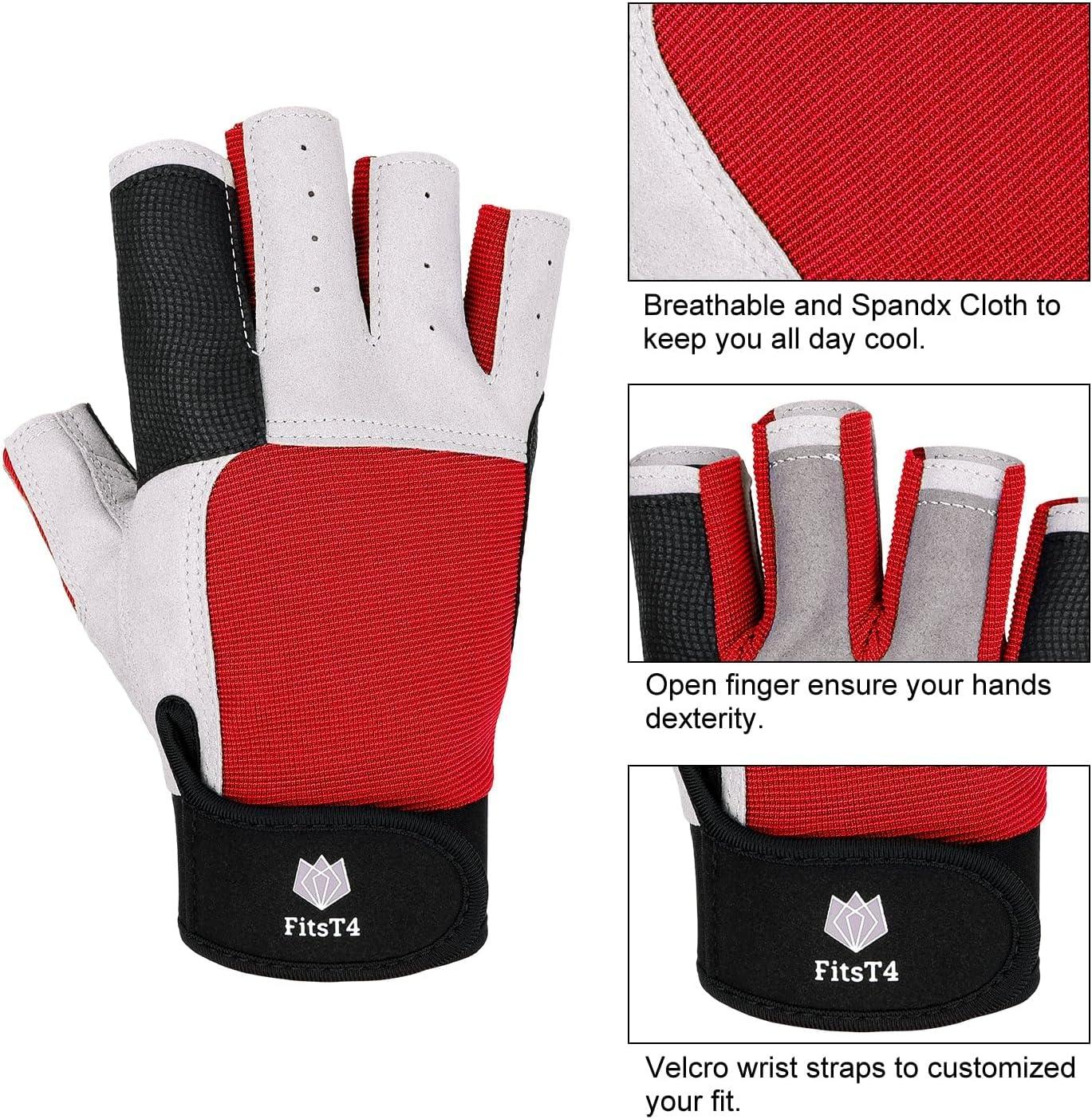 imageFitsT4 Sports Sailing Gloves 34 Finger and Grip Great for Sailing Yachting Paddling Kayaking Fishing Dinghying Water Sports for Men and WomenRed