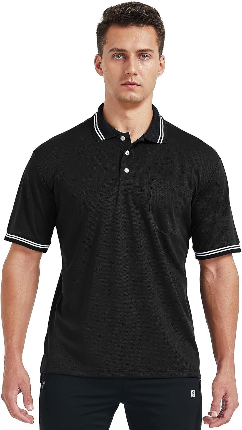 imageFitsT4 Sports Short Sleeve Polo Shirt BaseballSoftball Umpire JerseyReferee Uniform Sized for Chest ProtectorBlack