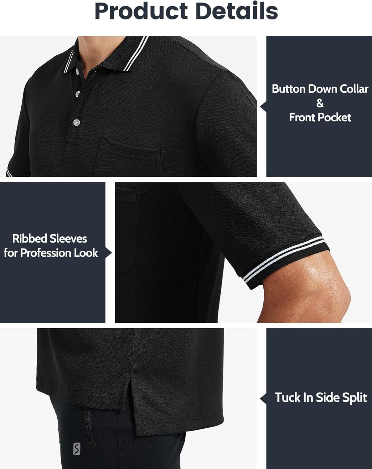 imageFitsT4 Sports Short Sleeve Polo Shirt BaseballSoftball Umpire JerseyReferee Uniform Sized for Chest ProtectorBlack