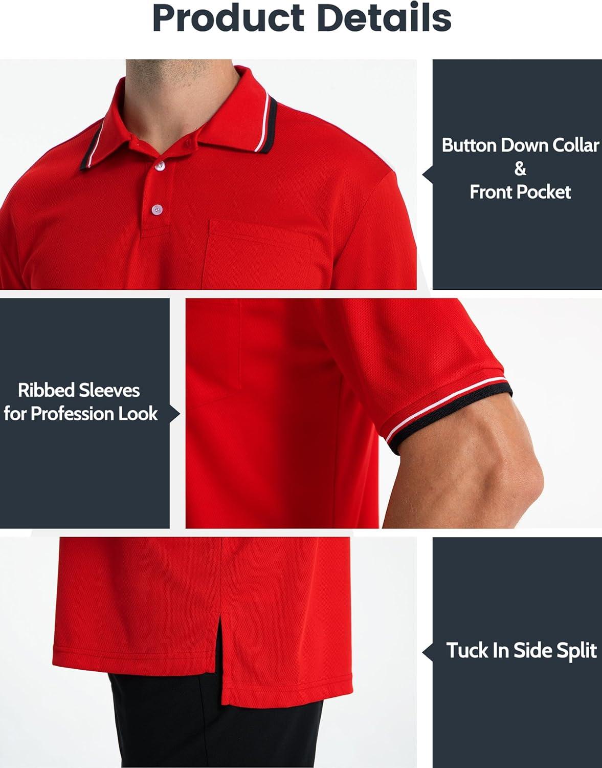 imageFitsT4 Sports Short Sleeve Polo Shirt BaseballSoftball Umpire JerseyReferee Uniform Sized for Chest ProtectorRed
