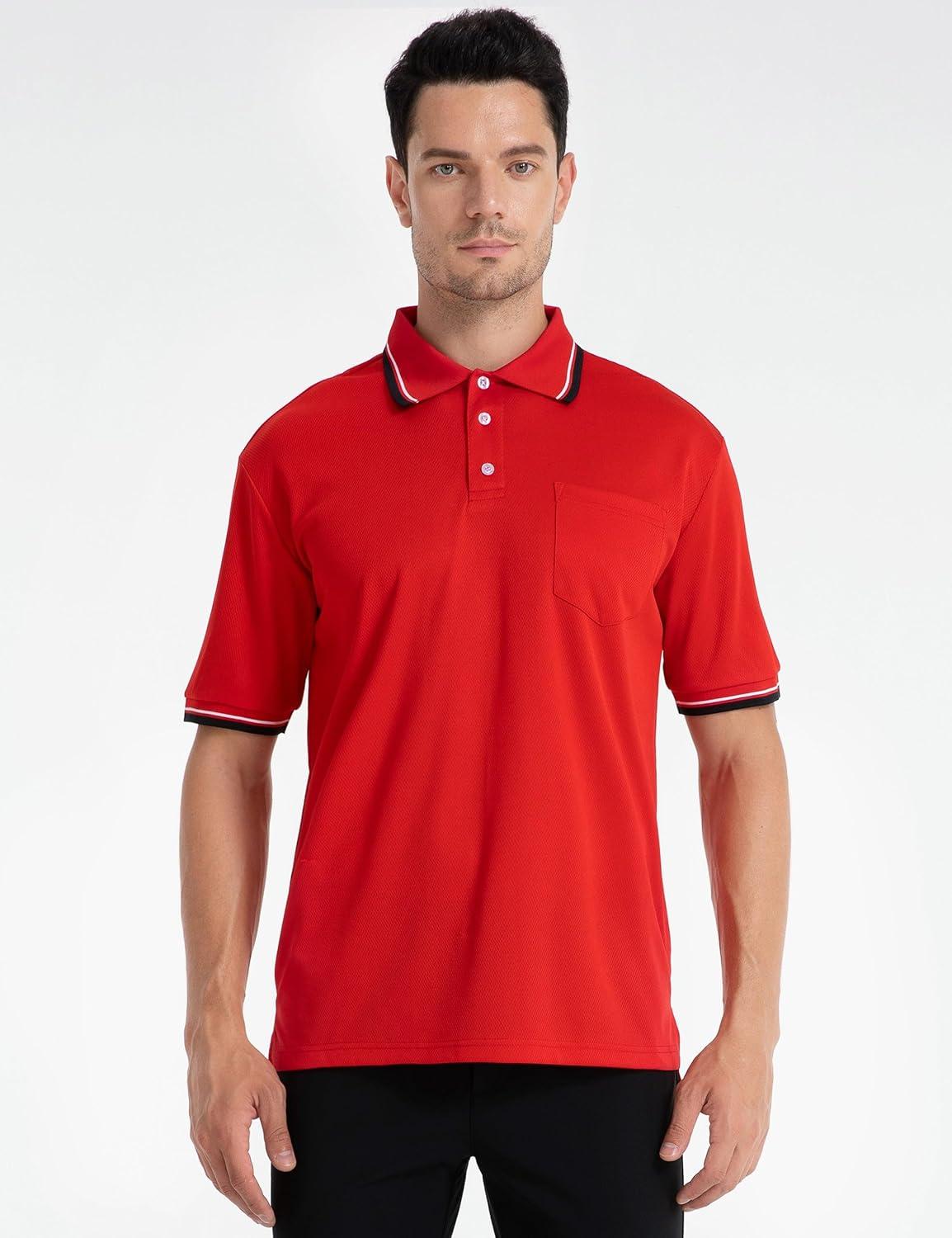 imageFitsT4 Sports Short Sleeve Polo Shirt BaseballSoftball Umpire JerseyReferee Uniform Sized for Chest ProtectorRed