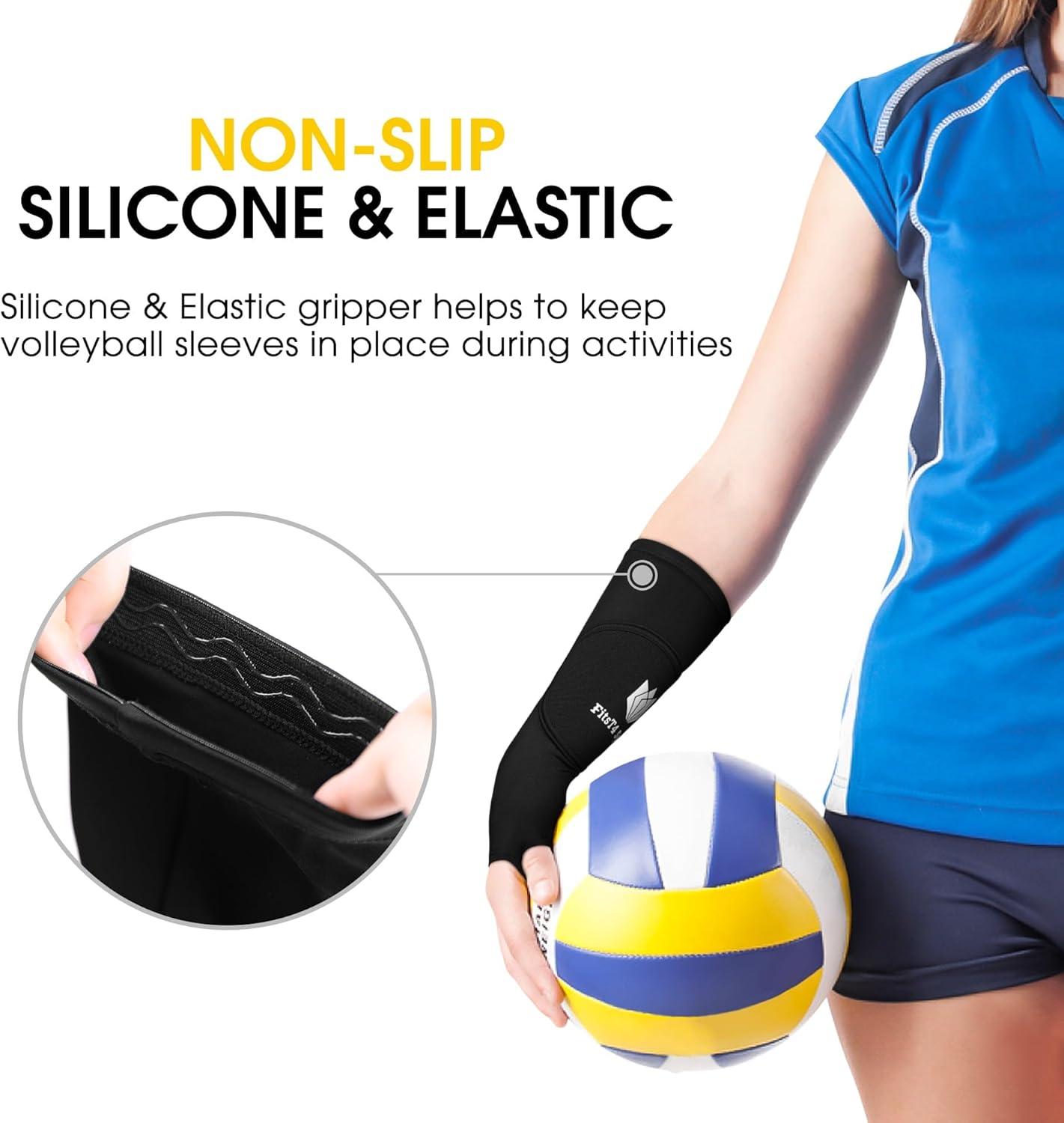 imageFitsT4 Sports Volleyball Arm Sleeves for Girls Youth Passing Sleeves w Protection Pads Thumbhole UPF 50 NonSlip GlovesBlack