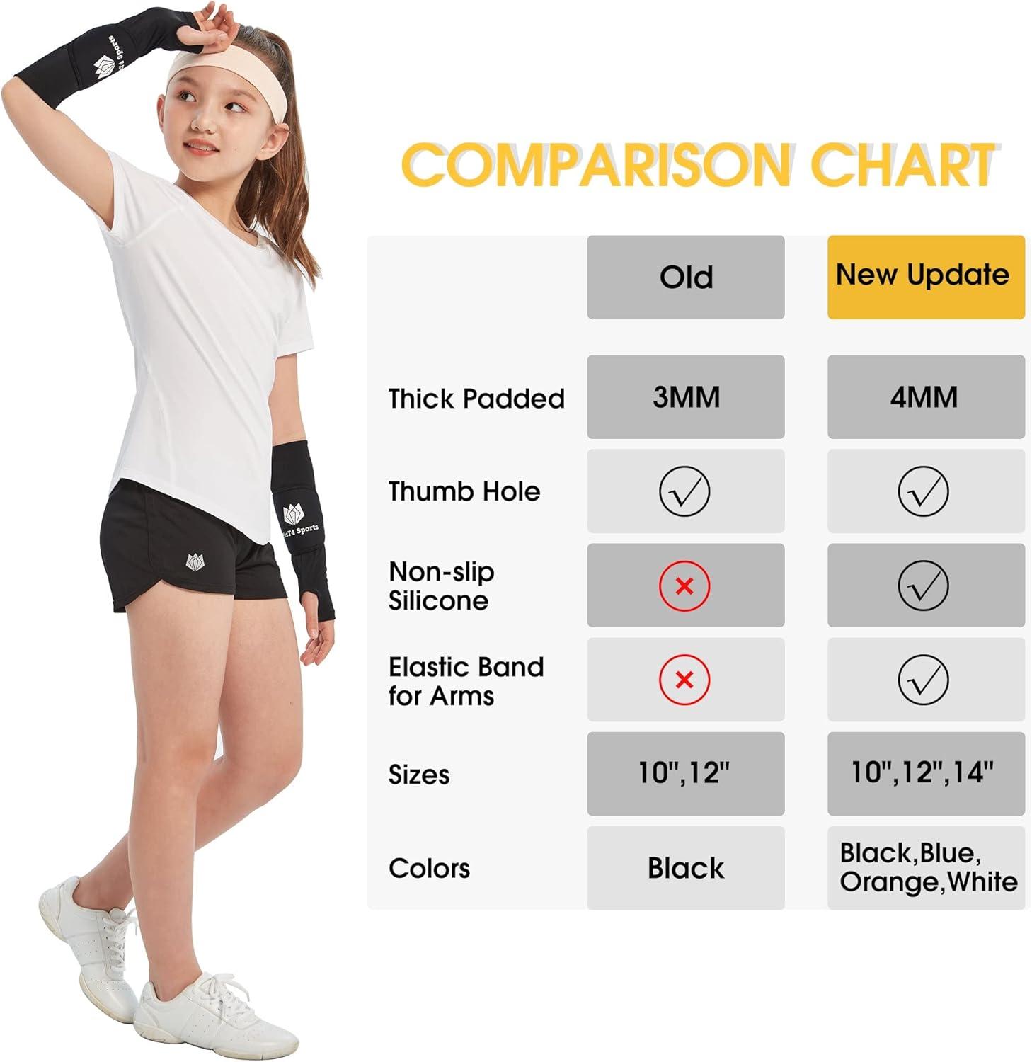 imageFitsT4 Sports Volleyball Arm Sleeves for Girls Youth Passing Sleeves w Protection Pads Thumbhole UPF 50 NonSlip GlovesBlack