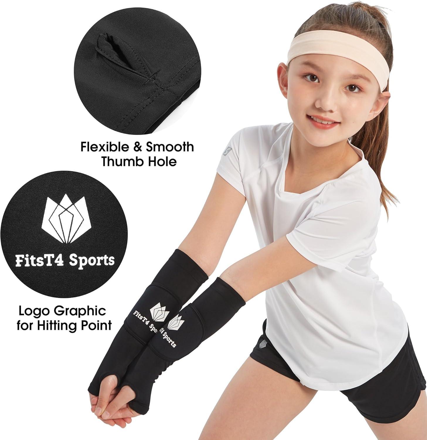 imageFitsT4 Sports Volleyball Arm Sleeves for Girls Youth Passing Sleeves w Protection Pads Thumbhole UPF 50 NonSlip GlovesBlack