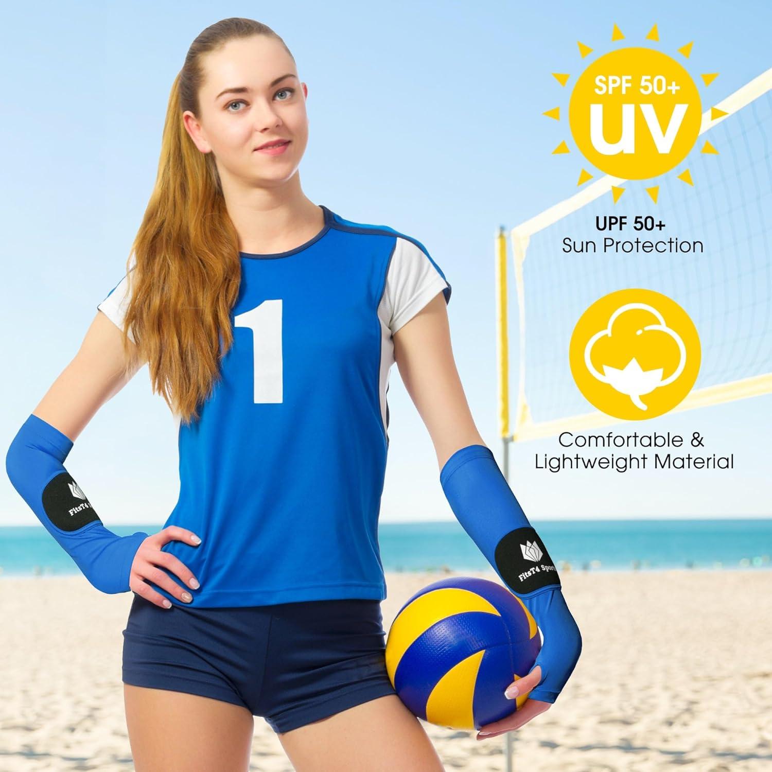 imageFitsT4 Sports Volleyball Arm Sleeves for Girls Youth Passing Sleeves w Protection Pads Thumbhole UPF 50 NonSlip GlovesBlue