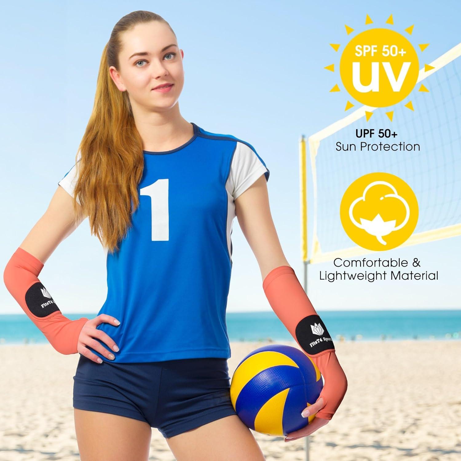 imageFitsT4 Sports Volleyball Arm Sleeves for Girls Youth Passing Sleeves w Protection Pads Thumbhole UPF 50 NonSlip GlovesOrange