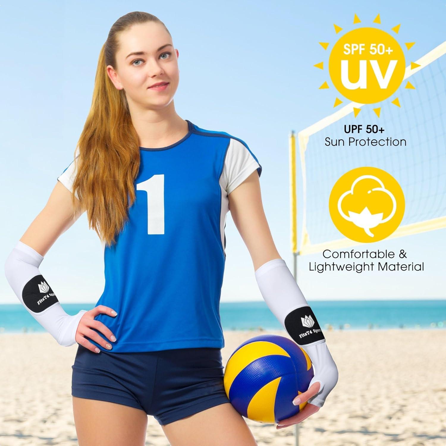 imageFitsT4 Sports Volleyball Arm Sleeves for Girls Youth Passing Sleeves w Protection Pads Thumbhole UPF 50 NonSlip GlovesWhite