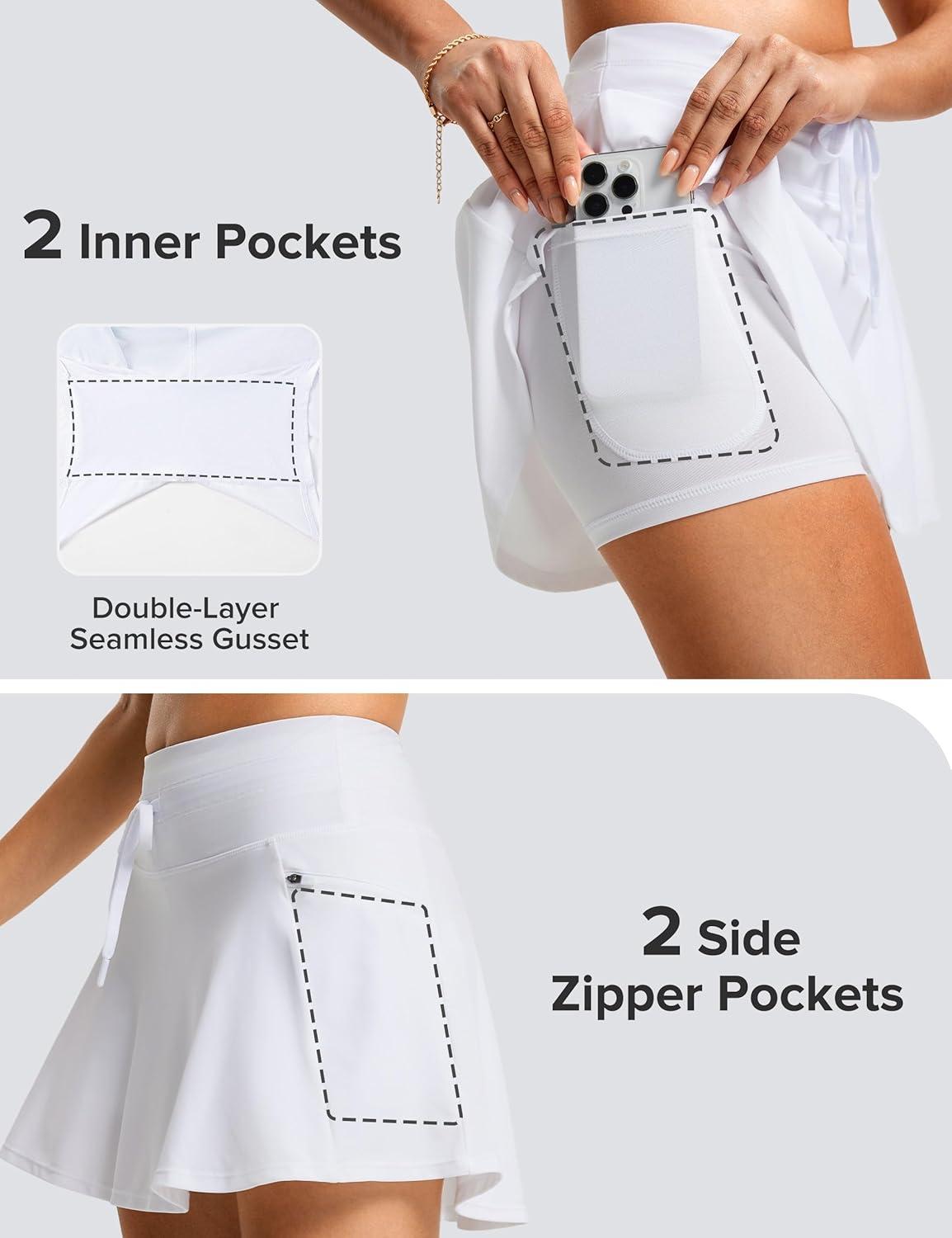 imageFitsT4 Sports Womens 15quot Swim Skirts Skort with Shorts 4 Pockets High Waisted Bathing Suit Swimwear Swimsuit BottomsWhite