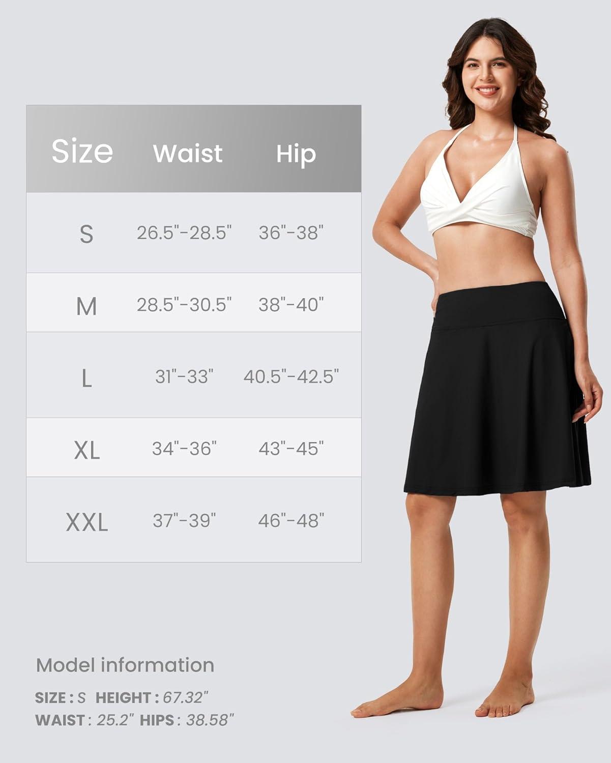 imageFitsT4 Sports Womens 20 High Waisted Swim Skirt Skort Quick Dry Swimsuit Bikini Bottoms with PocketsBlack