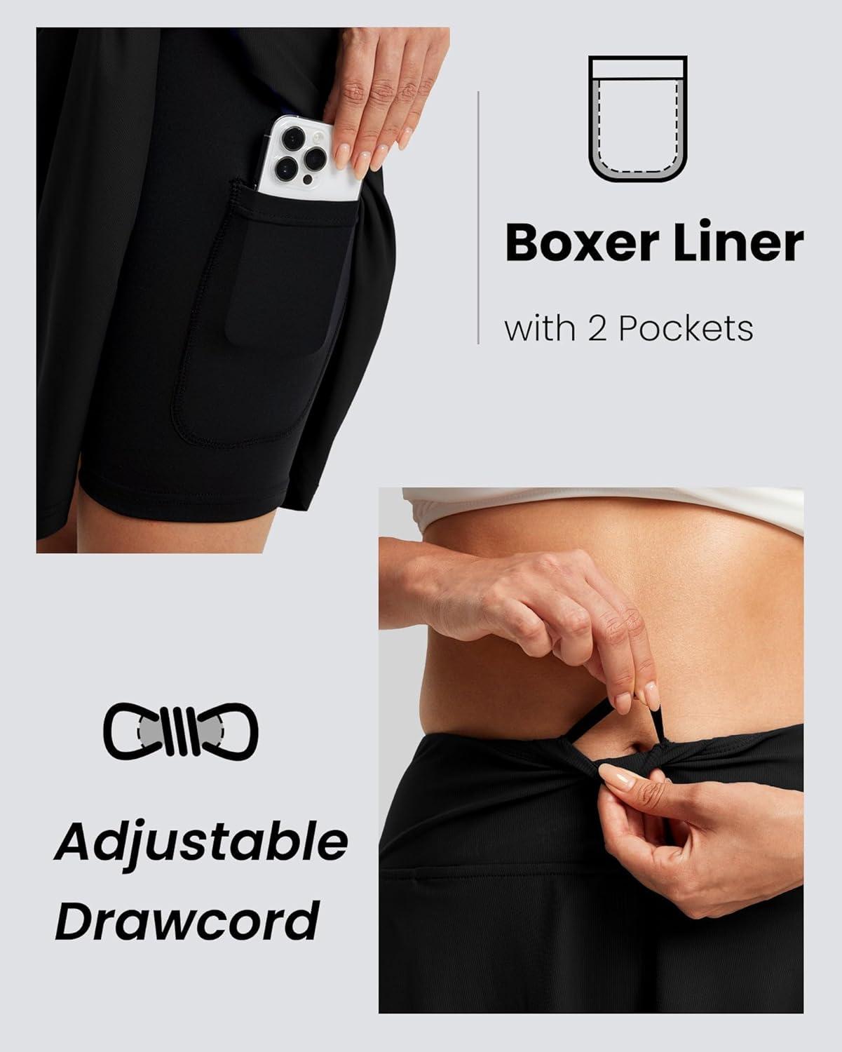 imageFitsT4 Sports Womens 20 High Waisted Swim Skirt Skort Quick Dry Swimsuit Bikini Bottoms with PocketsBlack